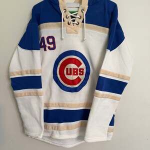 Men's Retro Vintage Chicago Cubs Royal Superior Lacer Pullover Hoodie